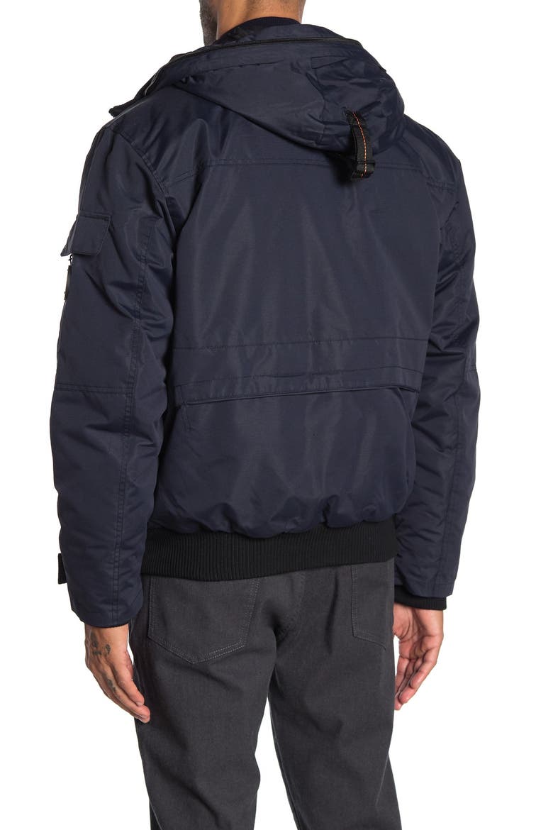 Faux Fur Hooded Bomber Jacket, Alternate, color, NAVY