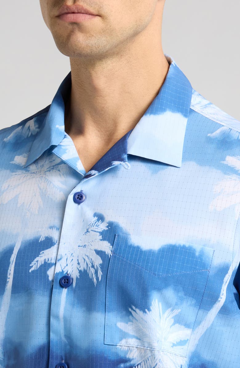 Tommy Bahama Bahama Coast Showers Palm Tree Print Performance Camp Shirt, Alternate, color,