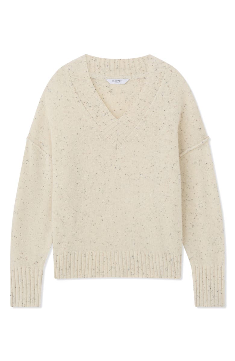 LK Bennett Cara Lambswool Blend V-Neck Sweater, Main, color, Cream White