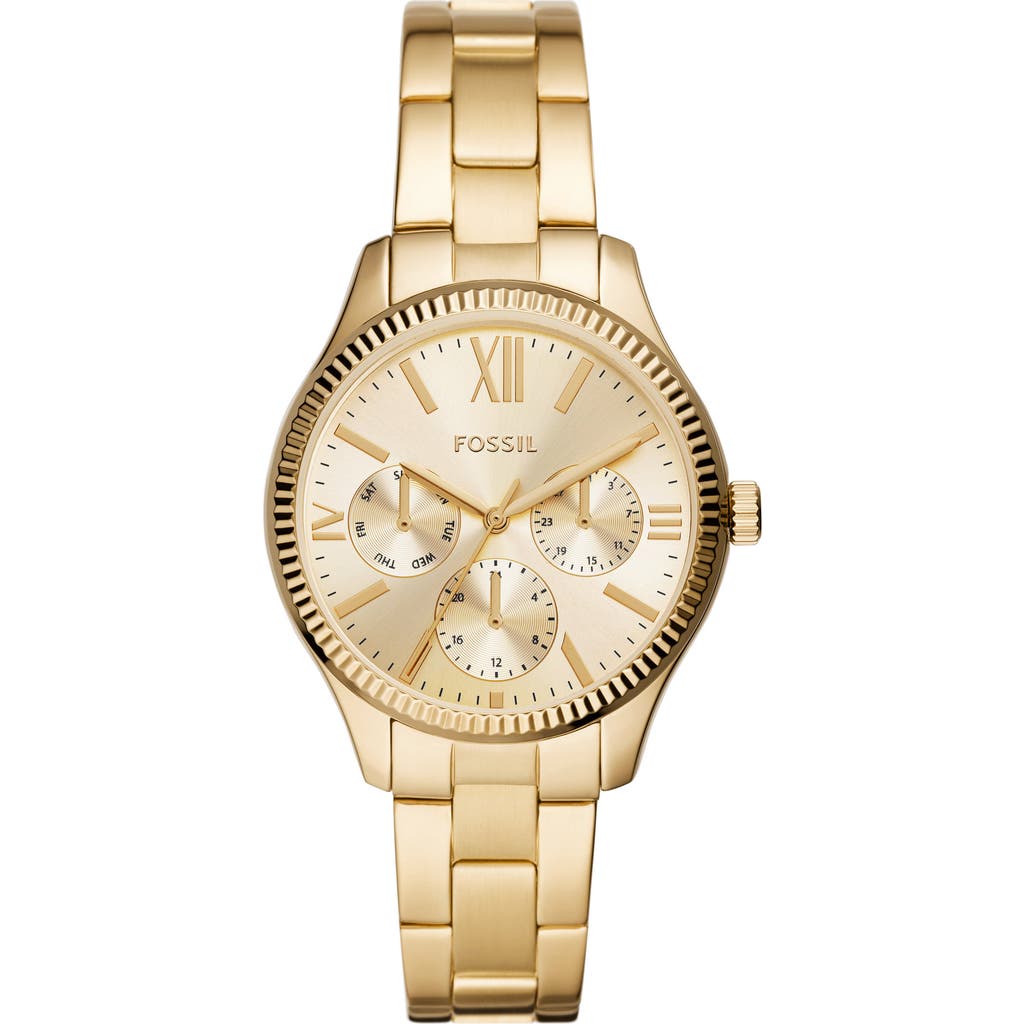 Fossil Rye Bracelet Strap Multifunction Watch, 36mm In Gold