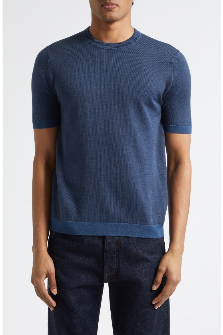 Roderick Merino Wool Short Sleeve Crewneck Sweater, Main, color, TEAL FIRTH/ HEP SMK
