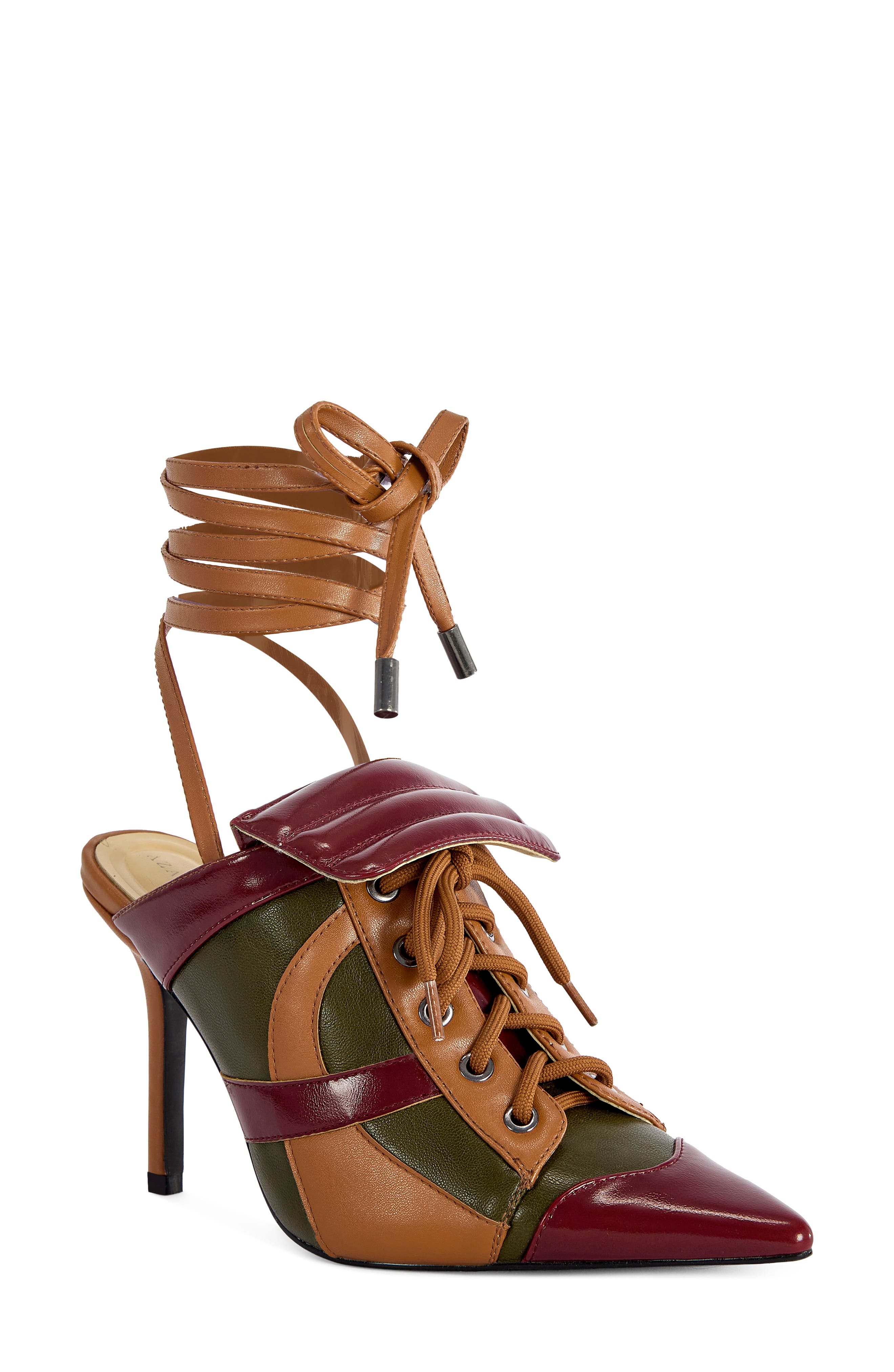 Ambre Lace Up Pointed Toe Bootie, Main, color, OLIVE MULTI