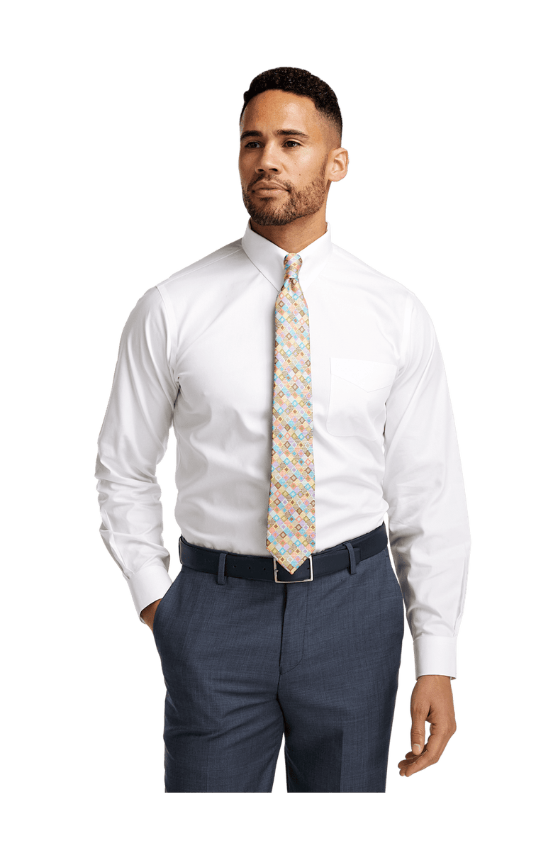 Paul Fredrick Non-iron Cotton Pinpoint Solid Snap Tab Collar Dress Shirt, Alternate, color, White