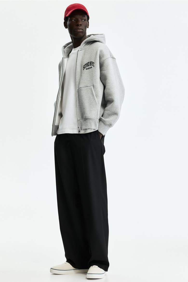 Oversized Fit Printed Zip-through Hoodie, Alternate, color, Gray melange/SoHo NYC