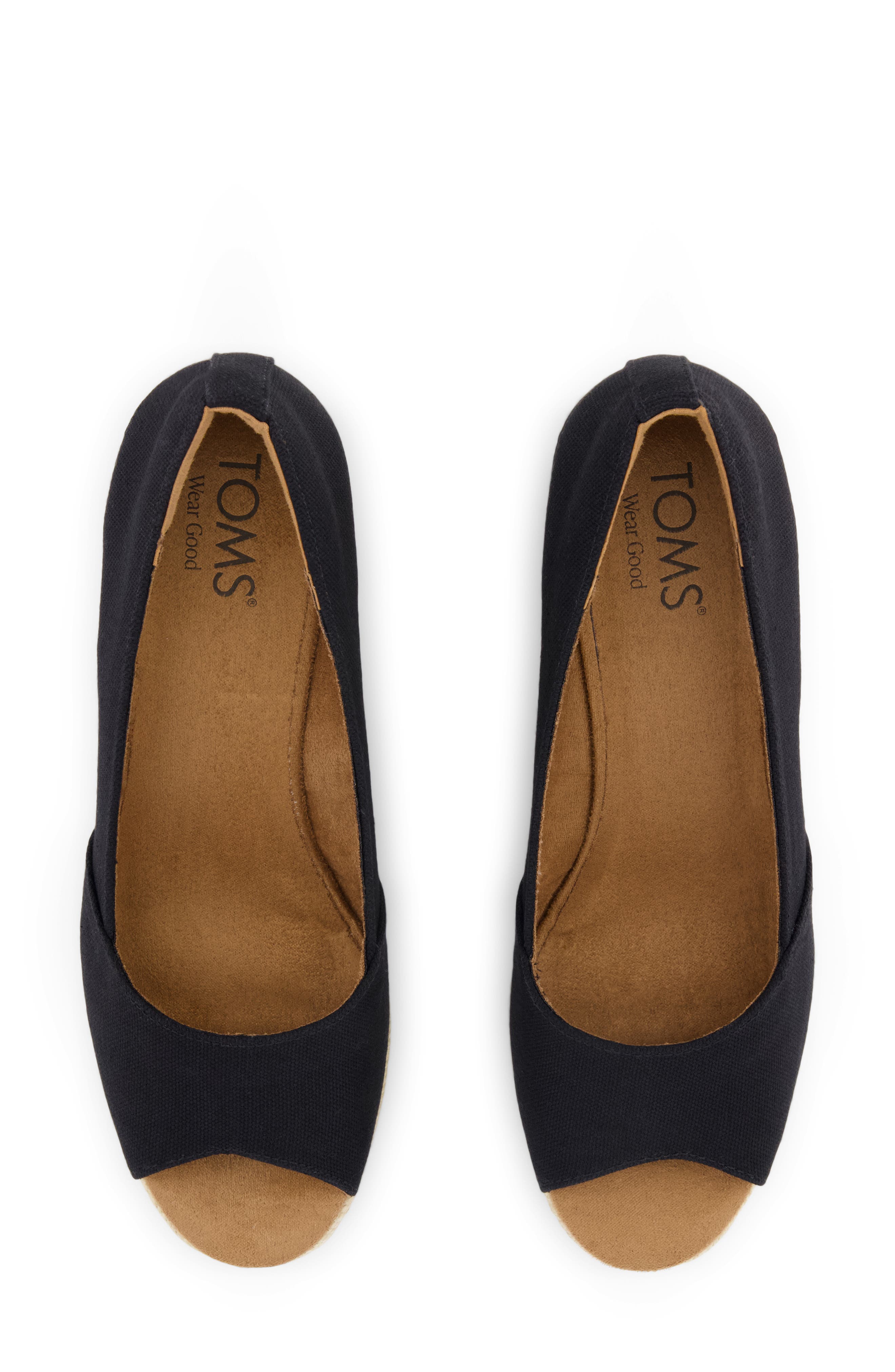 TOMS Rania Peep Toe Wedge Pump, Alternate, color, Black