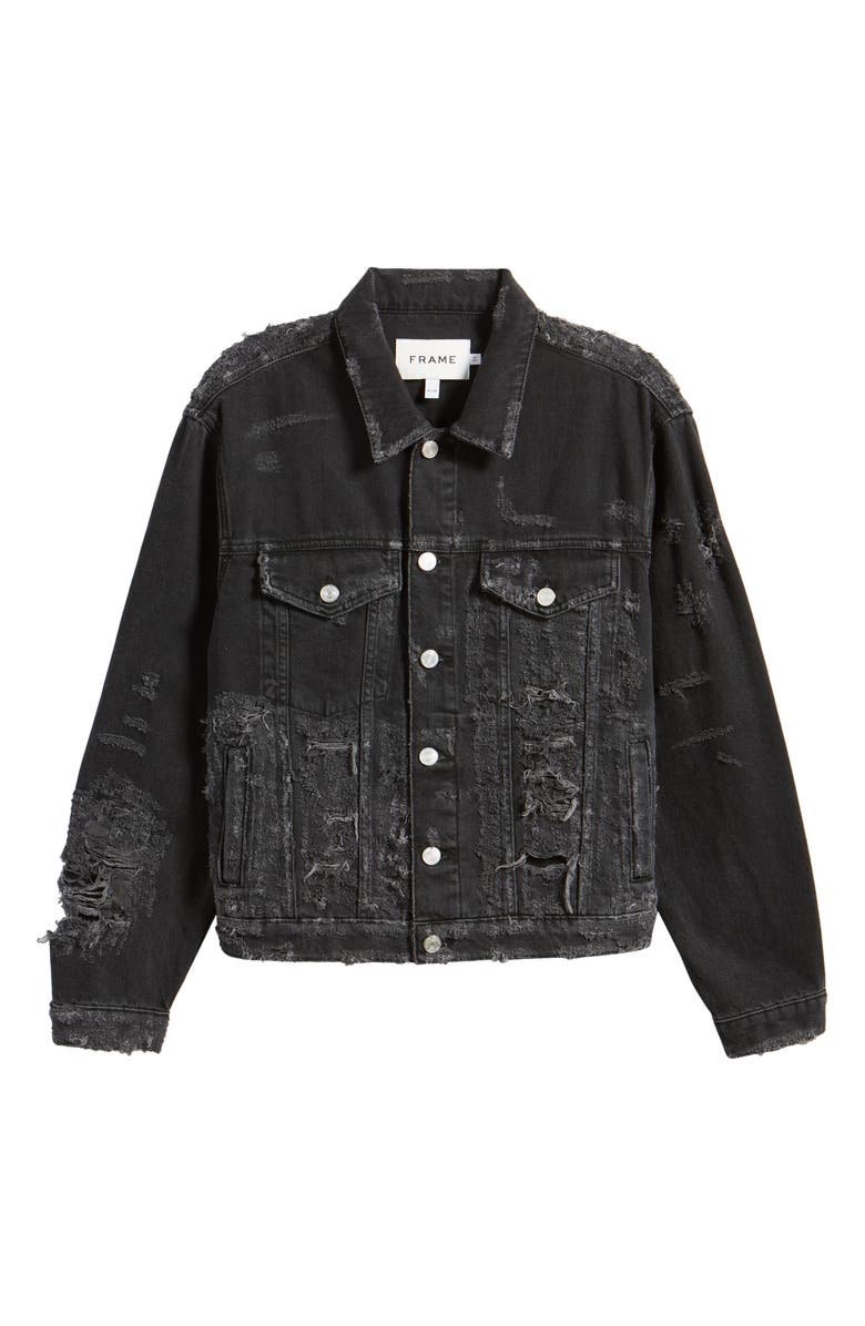 FRAME Shredded Denim Trucker Jacket, Alternate, color, 