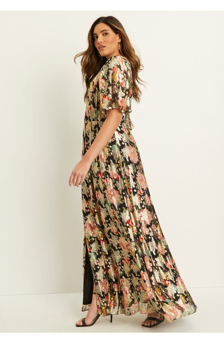 June + Vie Metallic Printed Maxi Dress, Alternate, color, Black Textured Wallflower