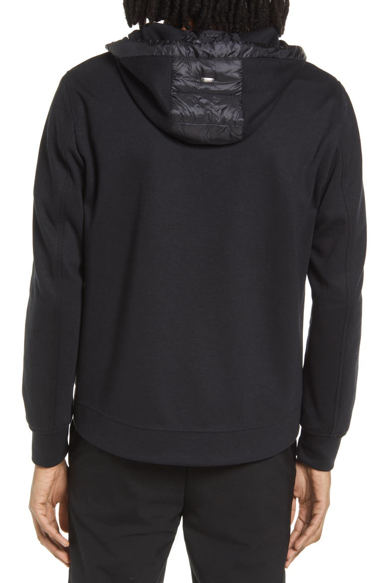 Men's Fleece & Quilted Down Hooded Jacket, Alternate, color, NERO
