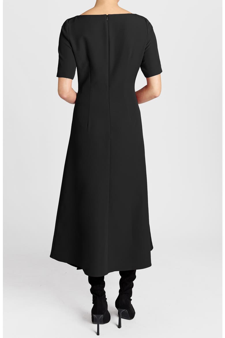 Inez Short Sleeve Midi A Line Dress in Soft Stretch Crepe, Alternate, color, BLACK