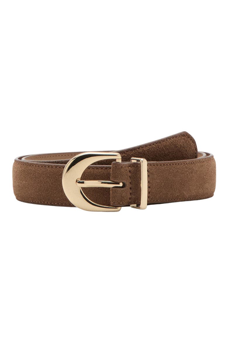 Oval Buckle Suede Belt, Main, color, BROWN