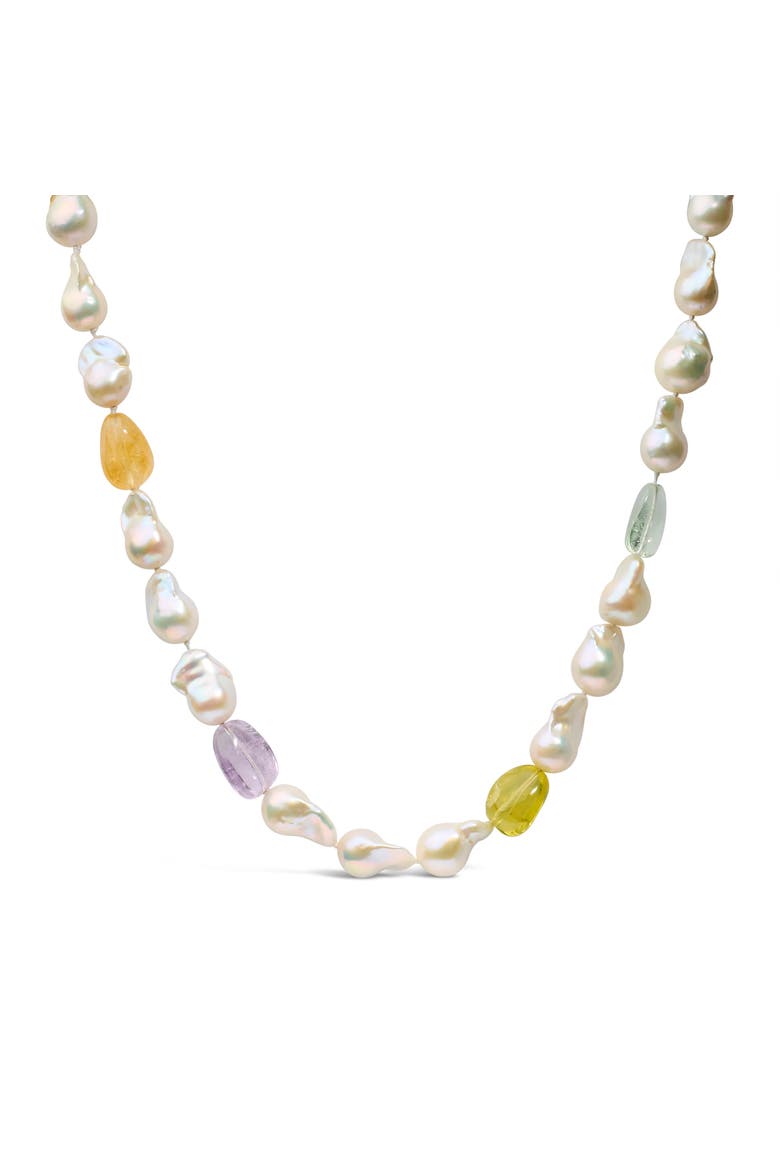 14K Yellow Gold Citrine, Amethyst, and Baroque Pearl Strand Necklace, Main, color, Yellow