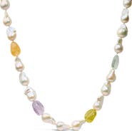 Haus of Brilliance 14K Yellow Gold Citrine, Amethyst, and Baroque Pearl Strand Necklace
