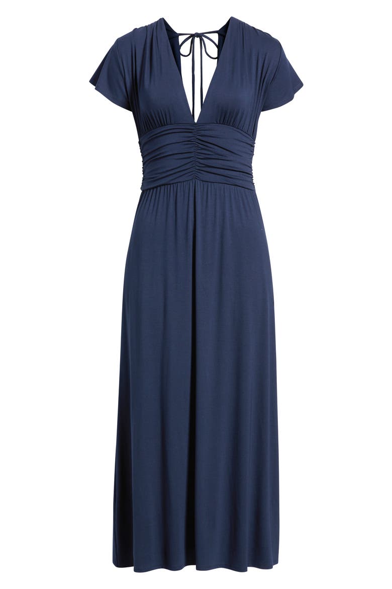 Ruched Bodice Midi Dress, Alternate, color, NAVY