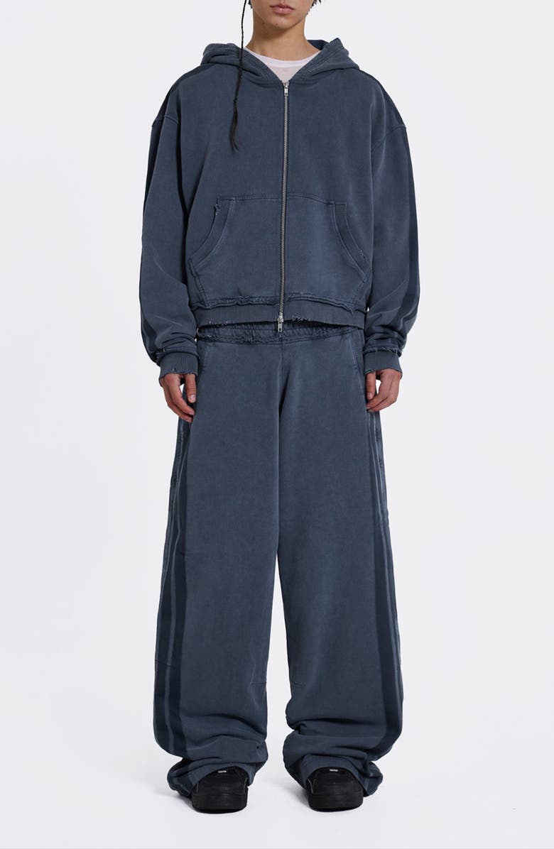 JADED LONDON Zip Front Denim Wash Distressed Hoodie, Alternate, color, Blue