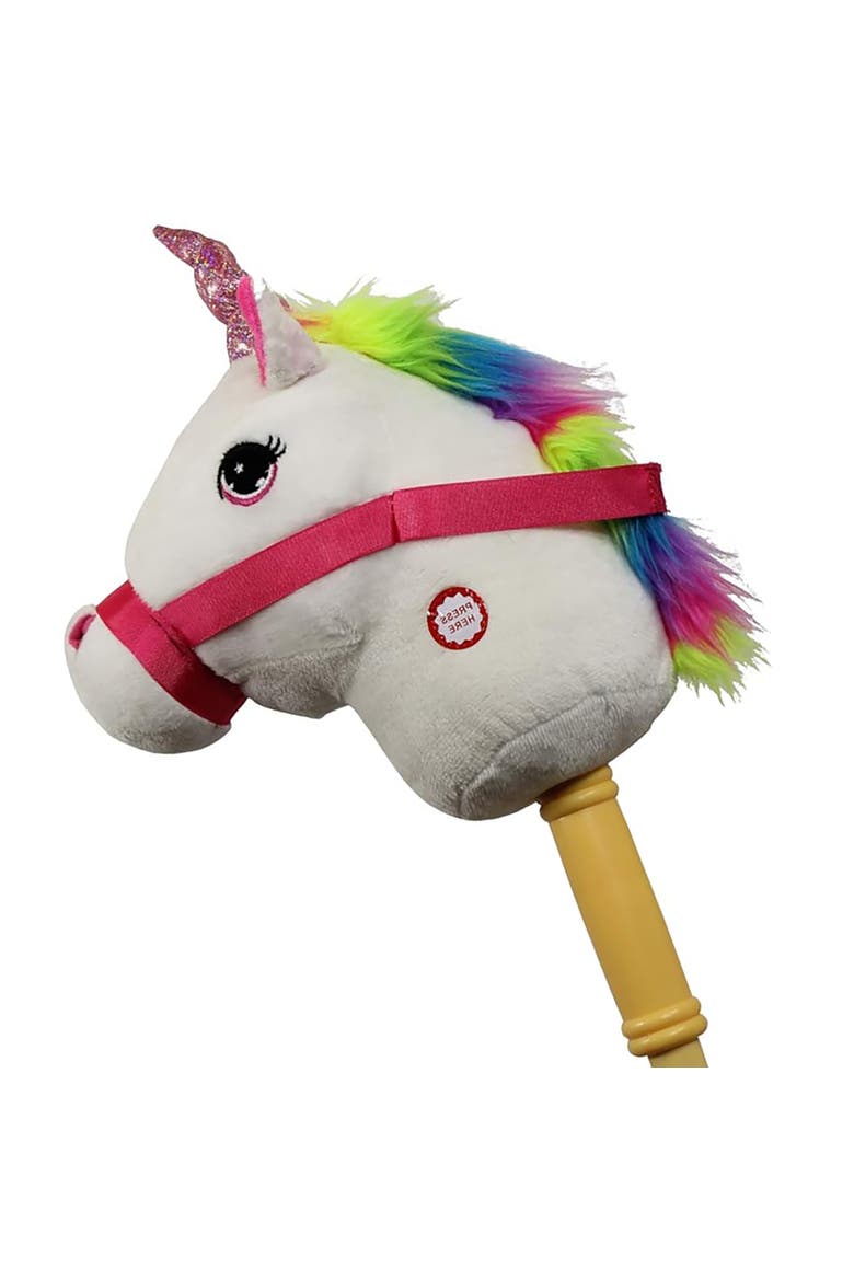 White Unicorn Stick Horse with Sound, Alternate, color, Multicolored