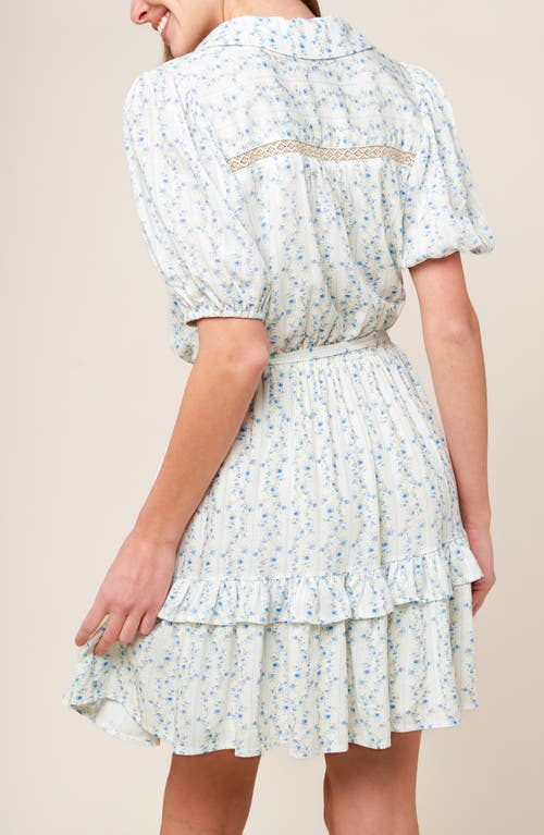 Flying Tomato Floral Puff Sleeve Fit & Flare Minidress In Ivory Blue