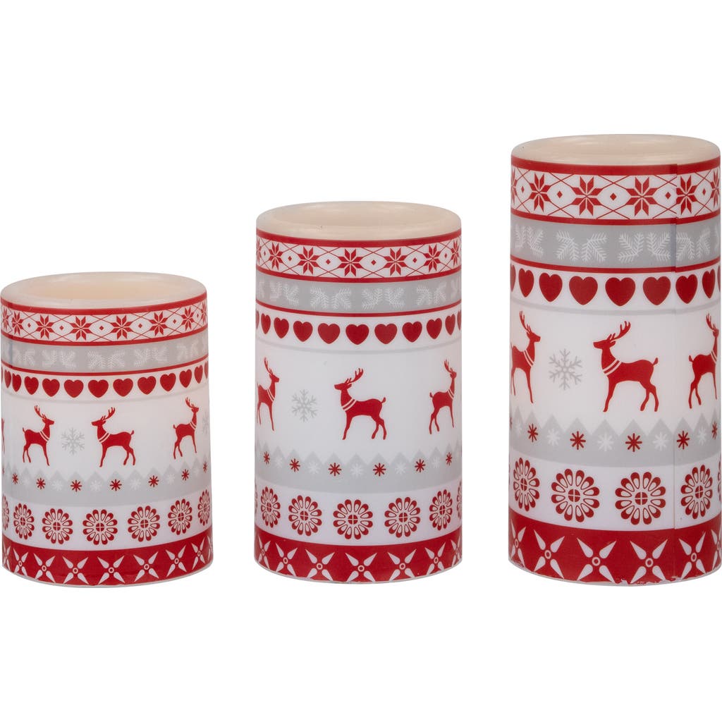 Northlight Led Flameless Flickering Nordic Reindeer Wax Pillar Christmas Candles In Pink