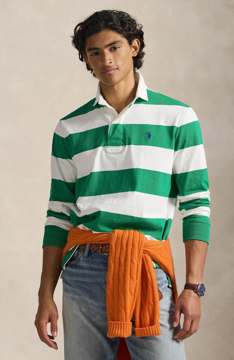 Polo Ralph Lauren The Iconic Rugby Shirt, Alternate, color, Billiard/ Classic Oxford White