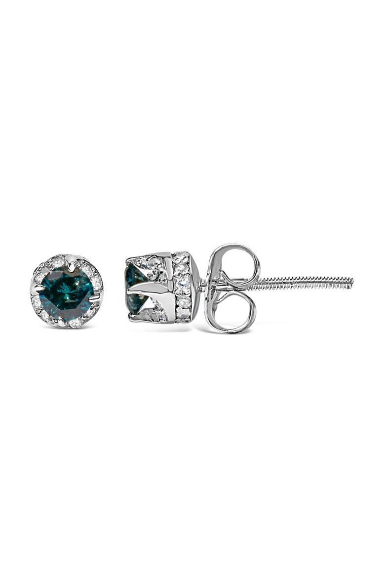 14K White Gold 1/2 cttw White and Treated Blue Round Diamond Earrings, Alternate, color, White