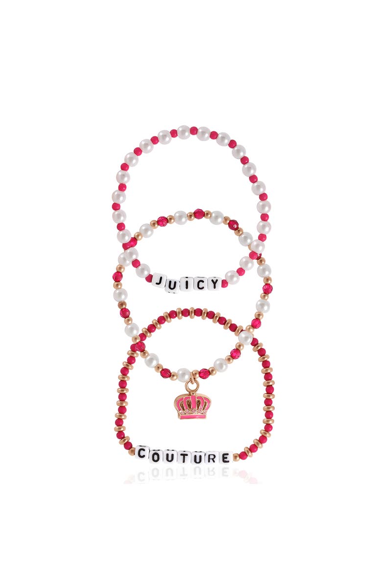 Juicy Couture Kids Beaded Stretch Bracelet Set, Alternate, color, Pink, White, Gold