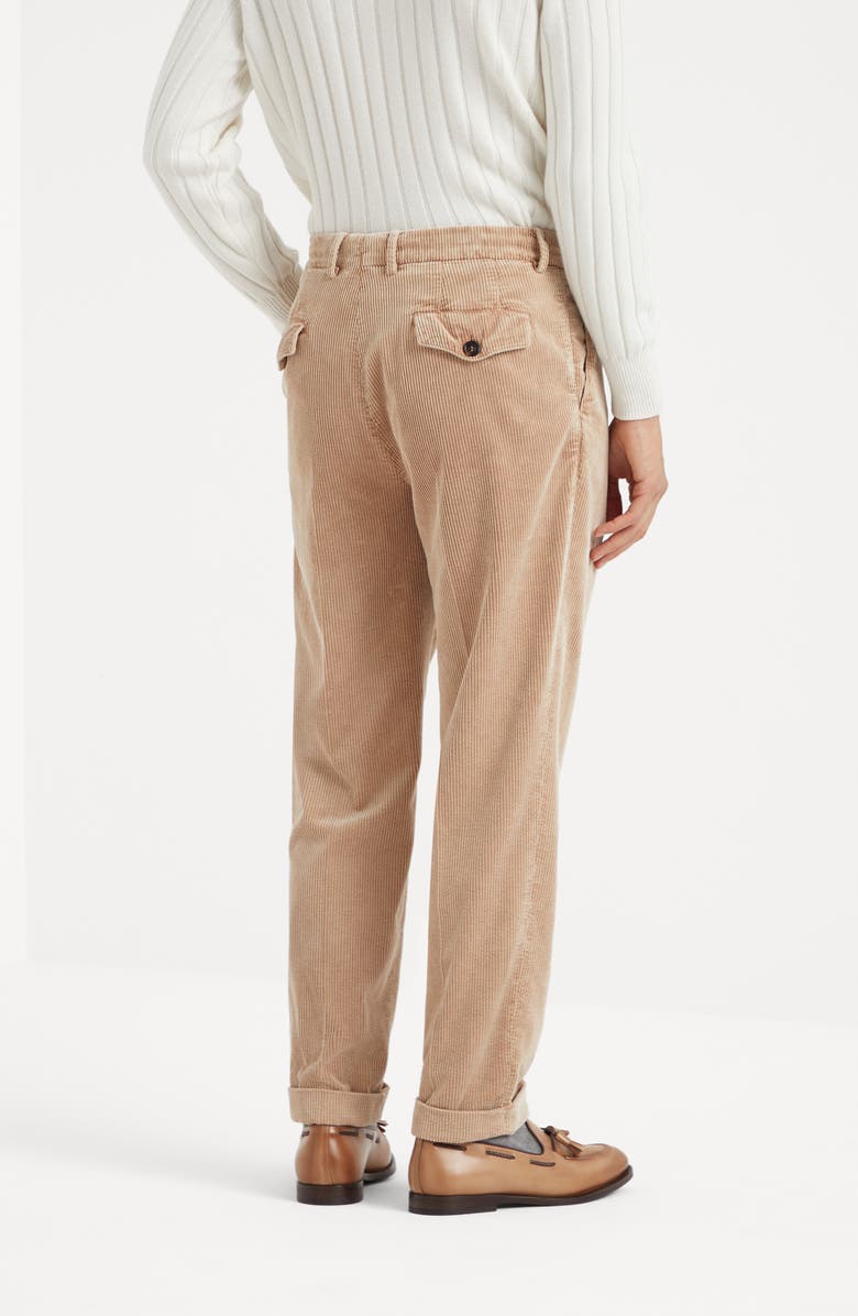 Brunello Cucinelli Garment-dyed leisure fit trousers in cotton corduroy with double pleats and tabbed waistband, Alternate, color, 