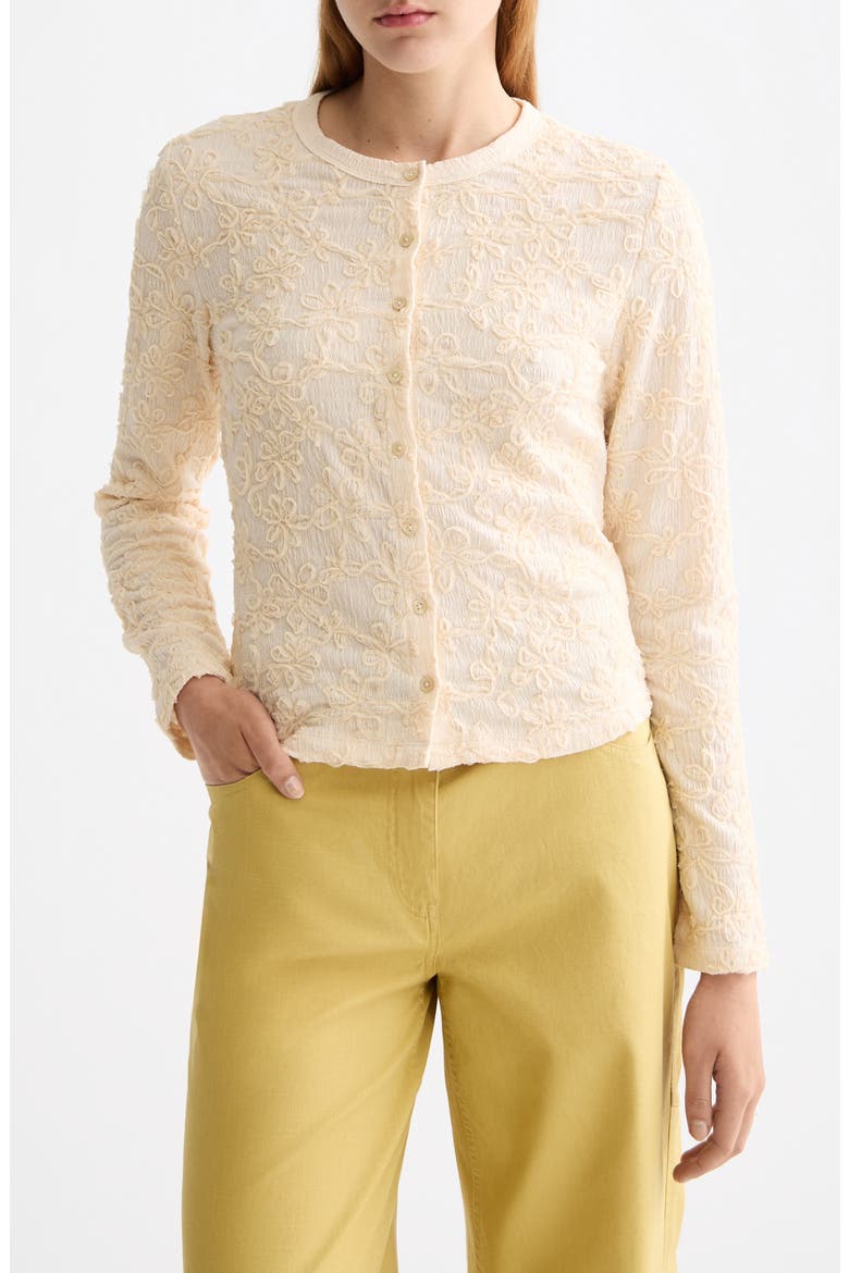 Soutache Detail Knit Button-Up Shirt, Main, color, EGGNOG