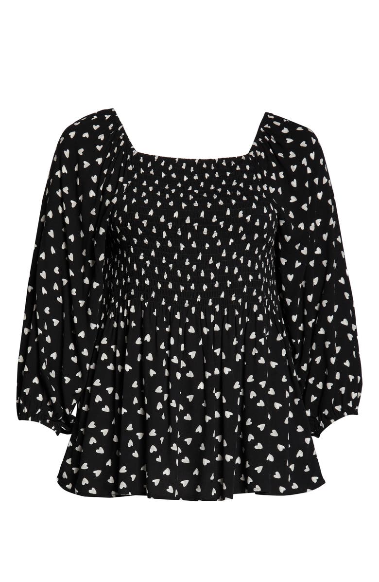 Bobeau Balloon Sleeve Smocked Top, Alternate, color,