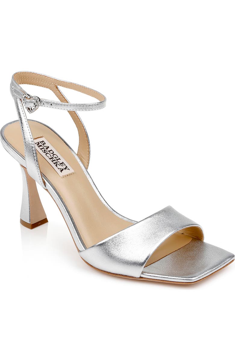 BADGLEY MISCHKA Cady Ankle Strap Sandal, Main, color, Silverleat