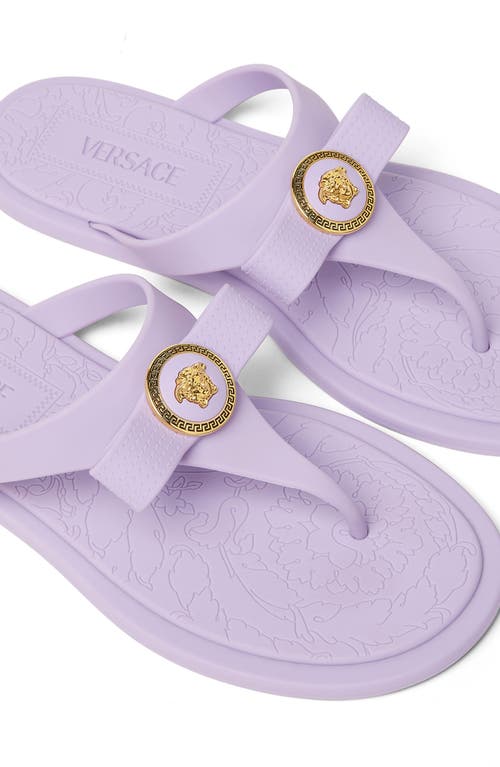 Versace Purple Gianni Ribbon Flip-flops In Dusty Lavender- Gold