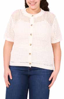 CeCe Open Stitch Short Sleeve Cardigan