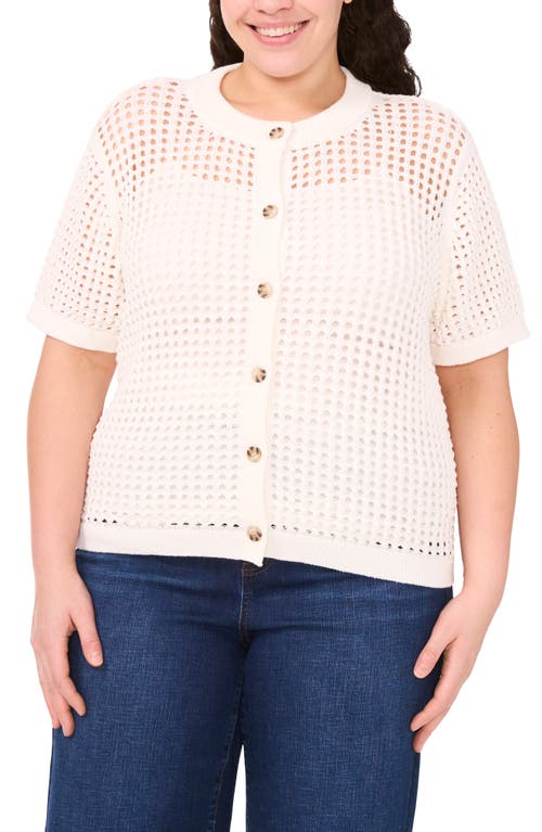 Shop Cece Open Stitch Short Sleeve Cardigan In Antique White