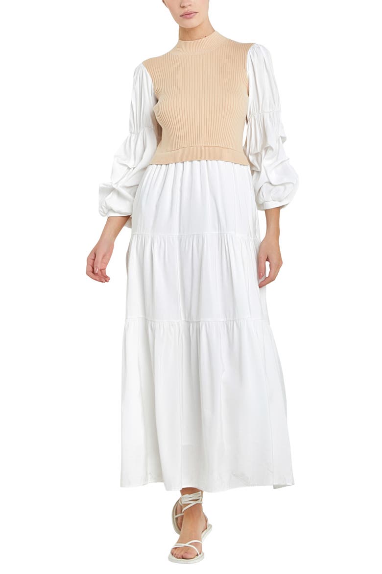 Layered Mixed Media Maxi Dress, Alternate, color, BEIGE