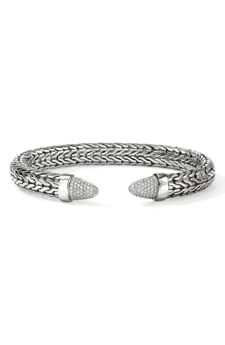 John Hardy Spear 50 Flex Cuff Bracelet, Sterling Silver, Diamonds, 8.9mm, Main, color, Silver White Diamond .77Ct