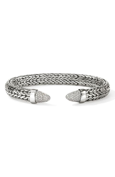 Spear 50 Flex Cuff Bracelet, Sterling Silver, Diamonds, 8.9mm
