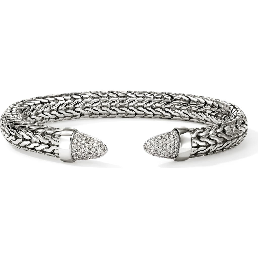 John Hardy Sterling Silver Spear Diamond Pave Flex Cuff Bracelet In Silver White Diamond .25ct