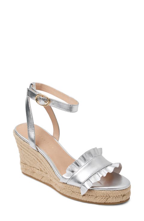Rozette Ruffle Espadrille Ankle Strap Platform Wedge Sandal (Women)