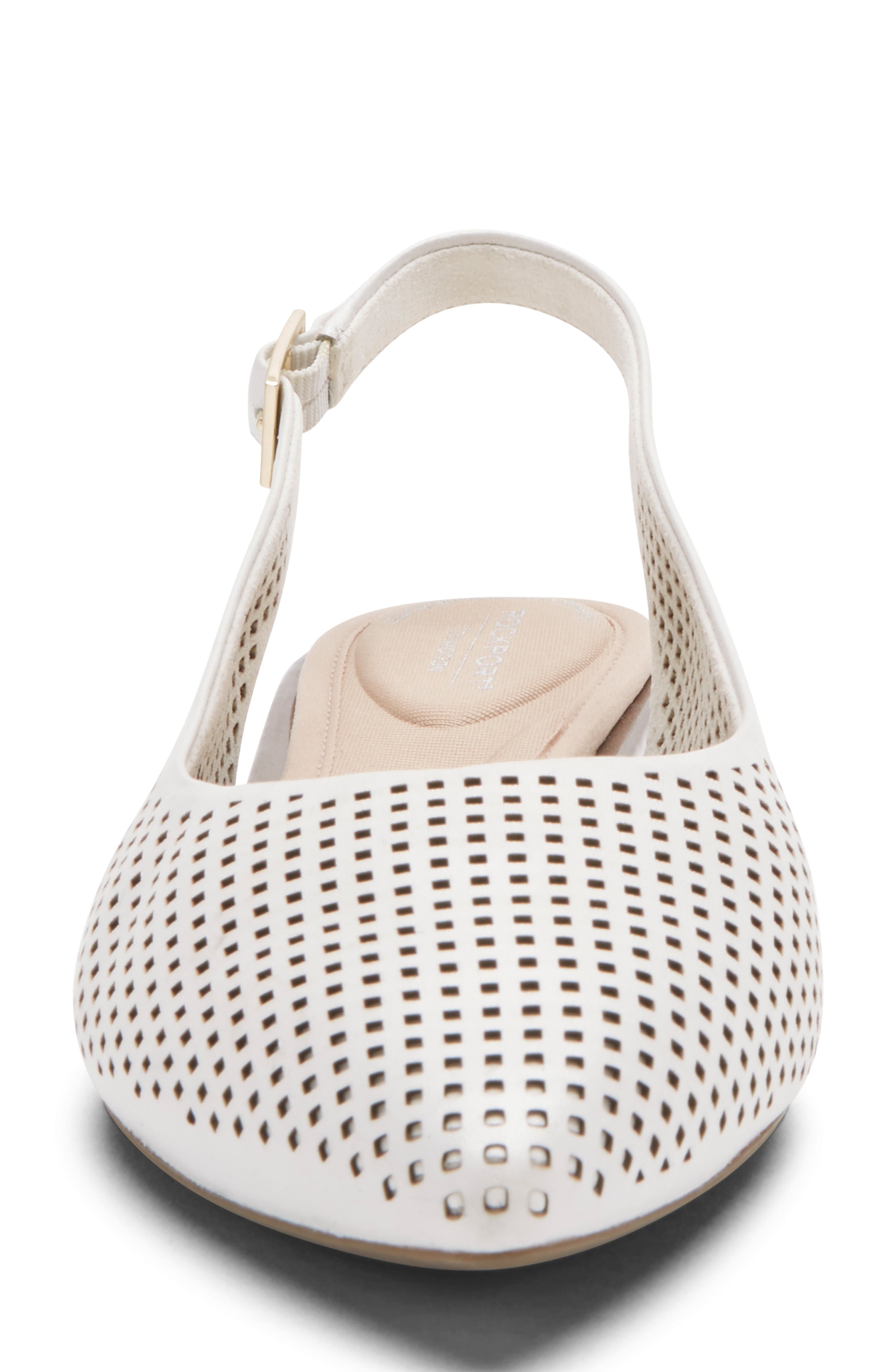 Adelyn Perforated Slingback Flat, Alternate, color, WHITE PATENT LEATHER