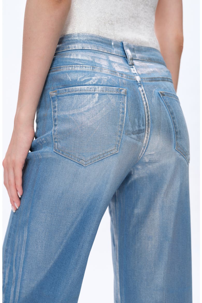 Metallic High Waist Wide Leg Jeans, Alternate, color, BLUE/ SILVER