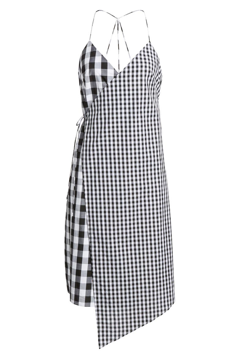 Mixed Gingham Print Wrap Dress, Alternate, color, BLACK LEXI GINGHAM