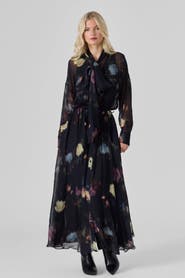 Le Fafo Silk Chiffon Neck-Tie Maxi Dress