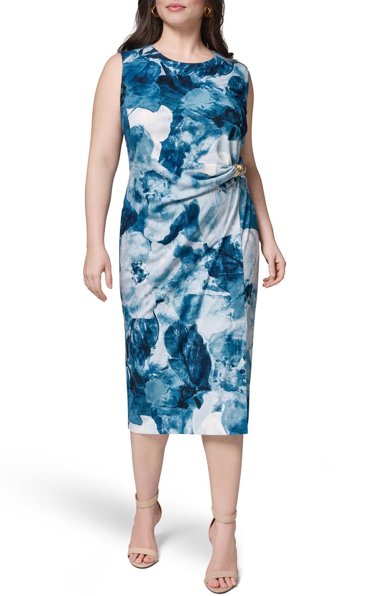 DONNA KARAN Floral Hardware Detail Midi Dress, Alternate, color, Nightfall Multi