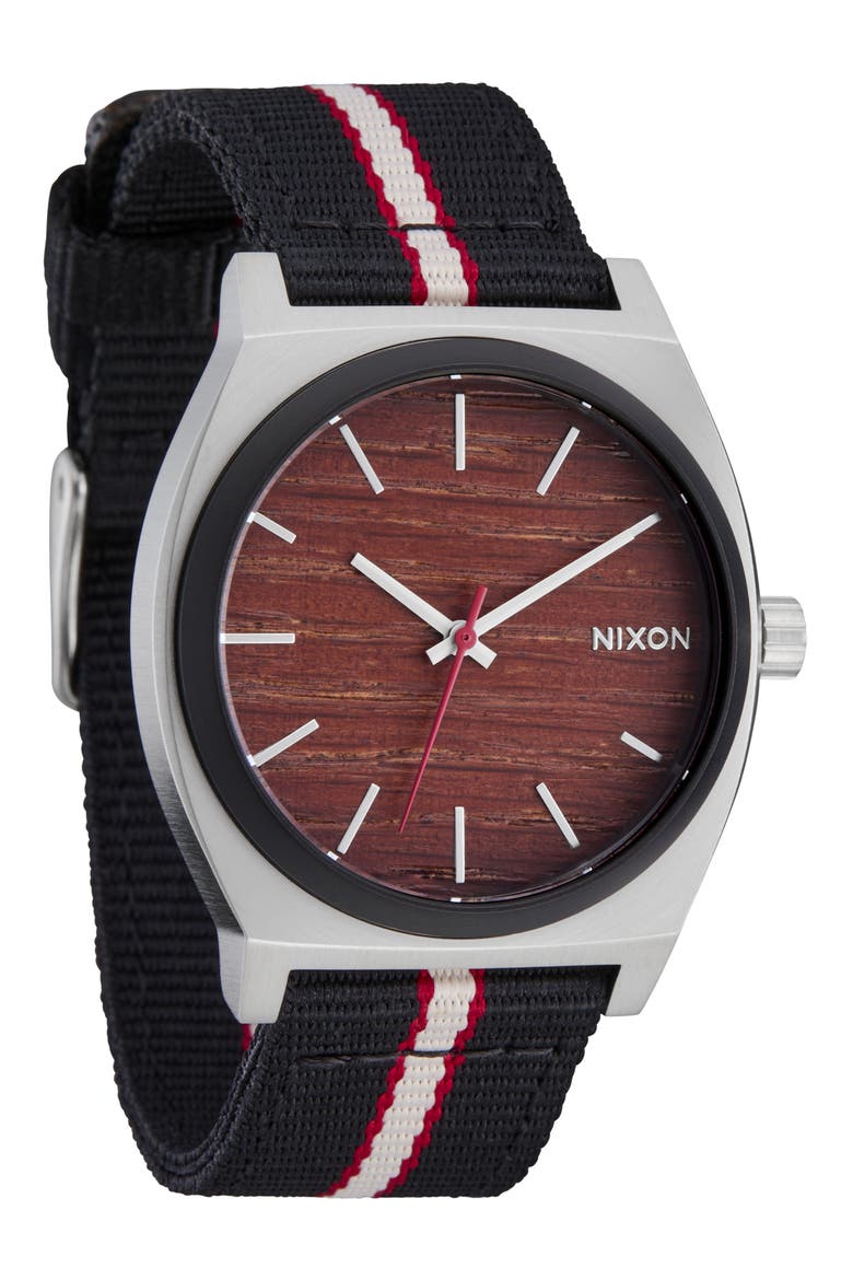 Time Teller Leather Strap Watch, 37mm, Alternate, color, SILVER/ ROSEWOOD/ BLACK STRIPE