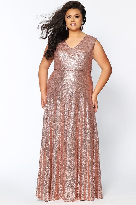 V-Neck Plus Size Sleeveless Sequin Maxi Dress