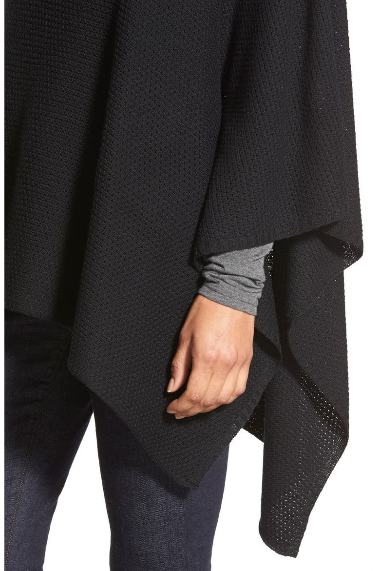 Textured Merino Knit Poncho, Alternate, color, BLACK