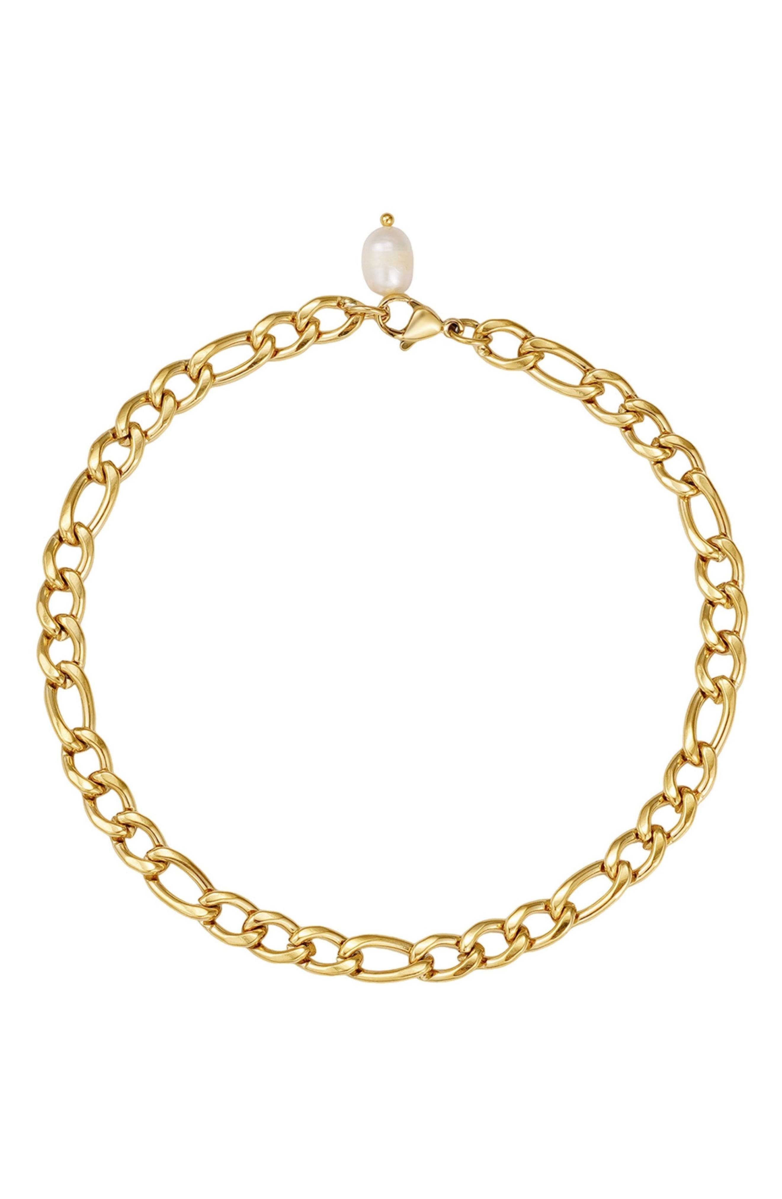 Adornia 18K Gold Plated Faux Pearl Charm Figaro Chain Anklet