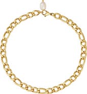 Adornia 18K Gold Plated Faux Pearl Charm Figaro Chain Anklet