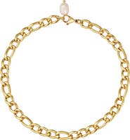 Adornia 18K Gold Plated Faux Pearl Charm Figaro Chain Anklet