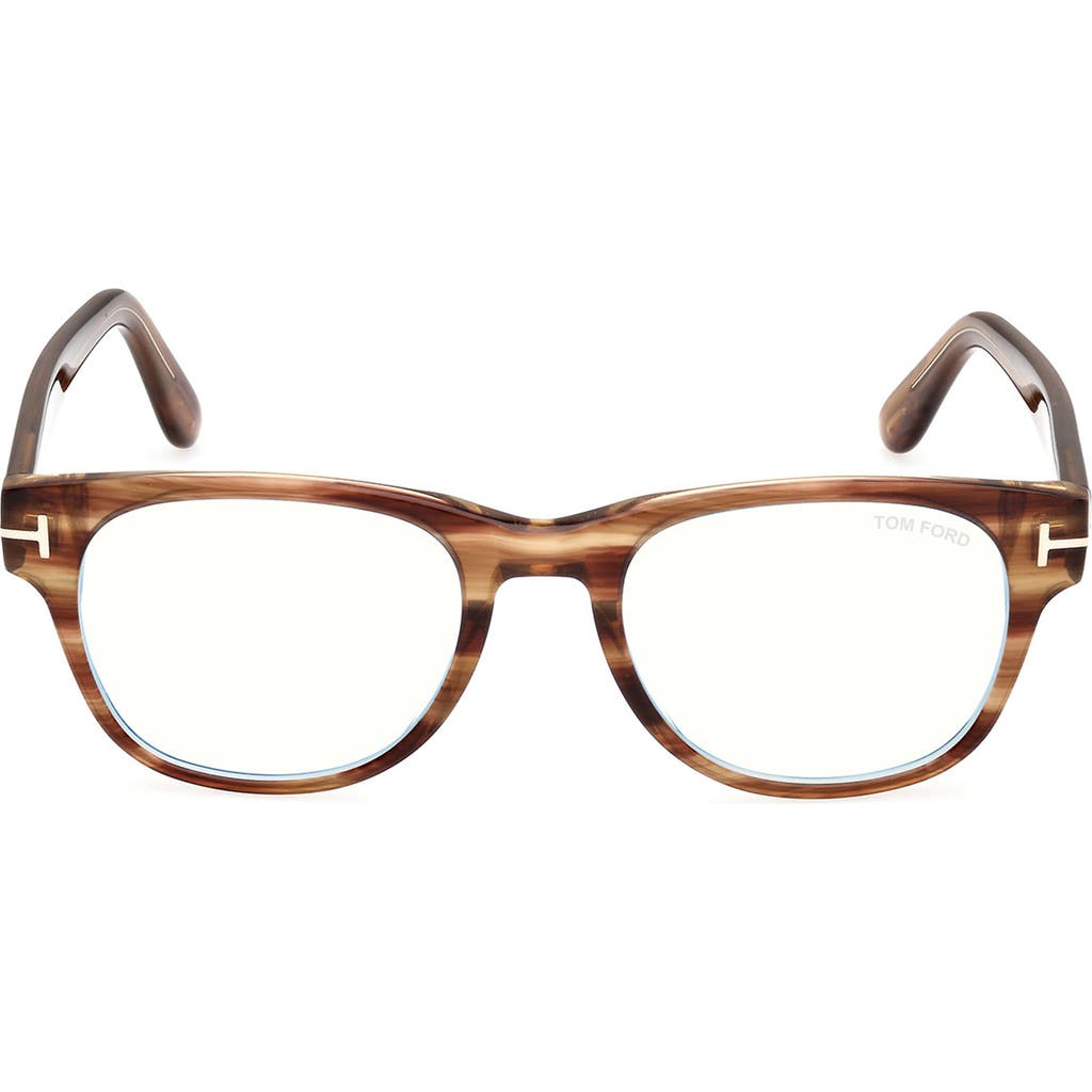 Tom Ford 52mm Square Blue Light Blocking Optical Glasses In Striped Brown/t Logo