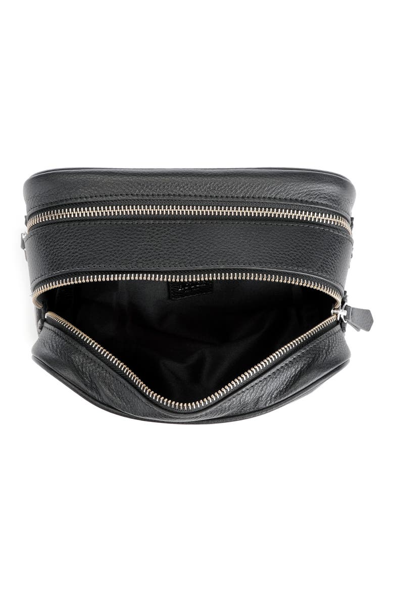 Double Zip Leather Toiletry Bag, Alternate, color, BLACK