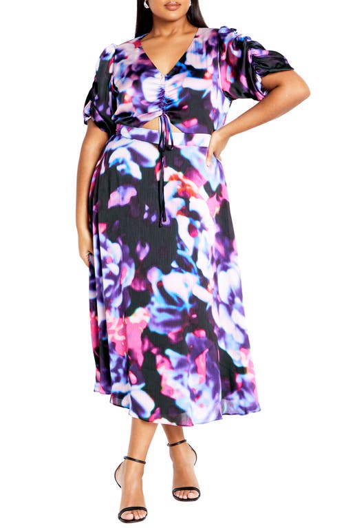 City Chic Cammy Printed Cutout Dress in Neon Lights 